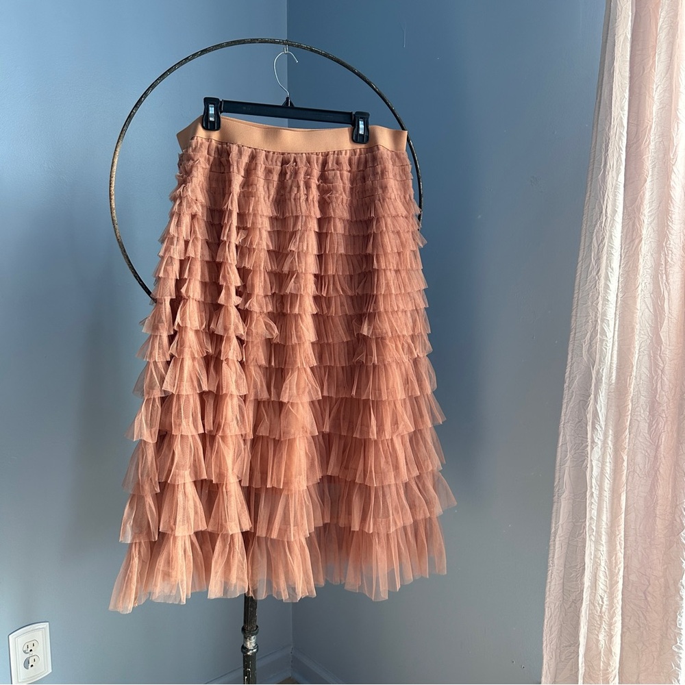 Ultra Pink Layered Ruffle Skirt in Peach